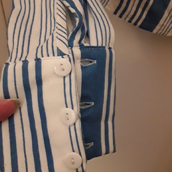 NEVER WORN blue/white striped one  shoulder blouse - Picture 5 of 8